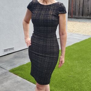 Dress The Population Black, V back dress